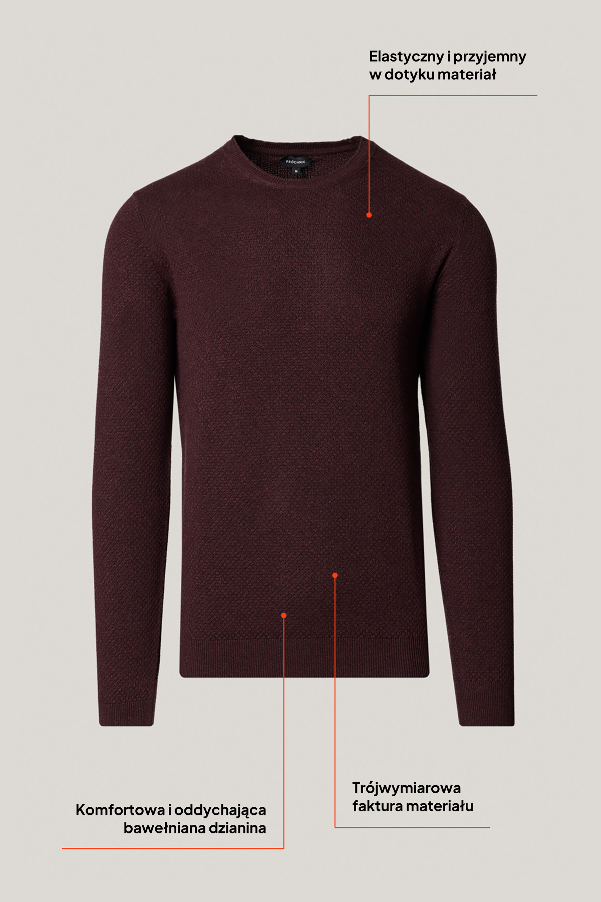 Sweter Bordowy Bawełniany O-neck PM17