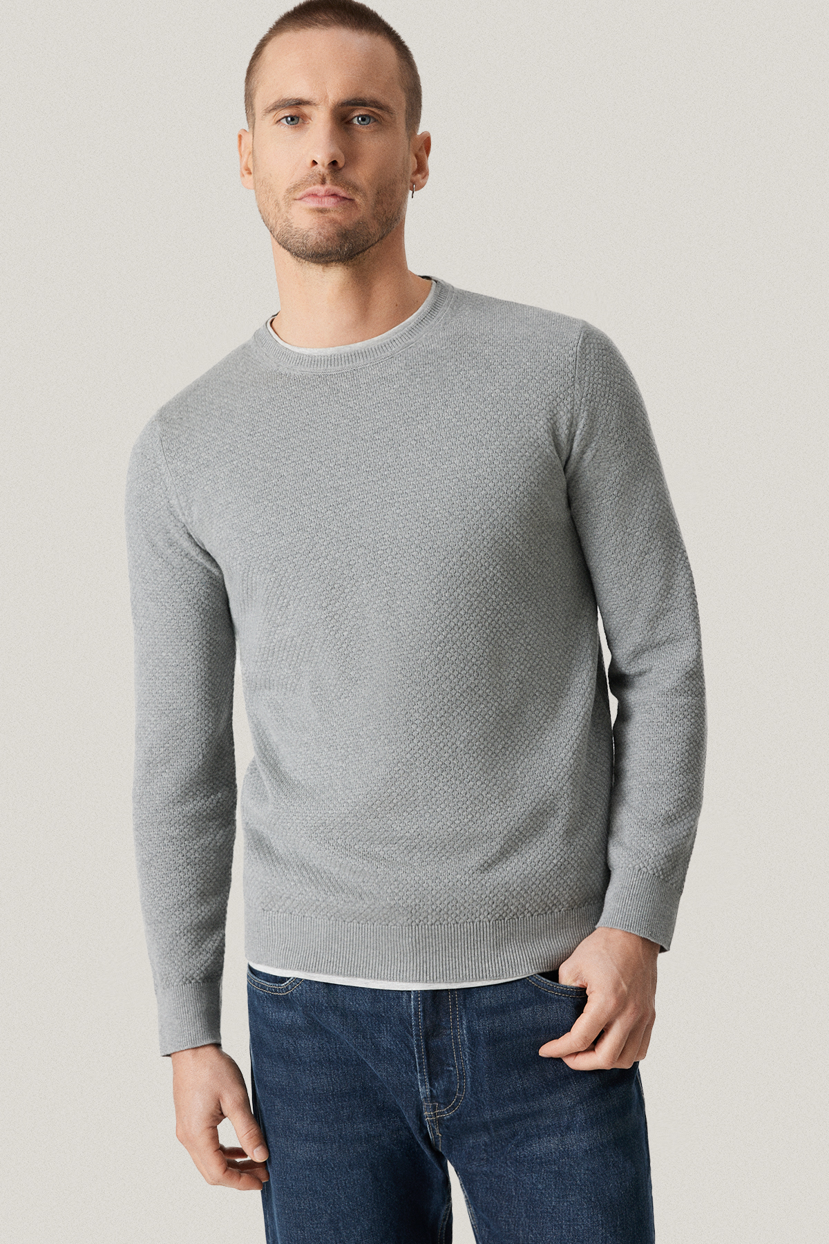 Sweter Szary Bawełniany O-neck PM17