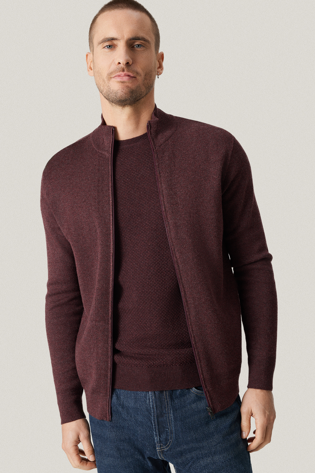 Sweter Bordowy z Wiskozą Rozpinany PM19