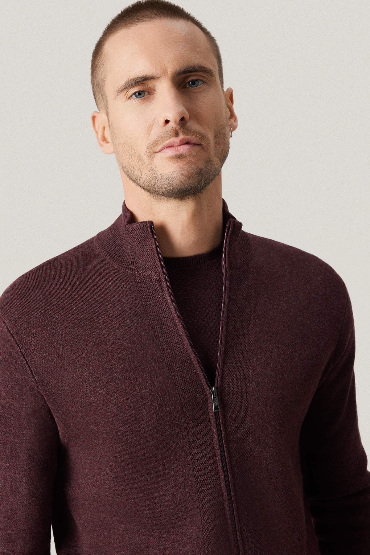 Sweter Bordowy z Wiskozą Rozpinany PM19