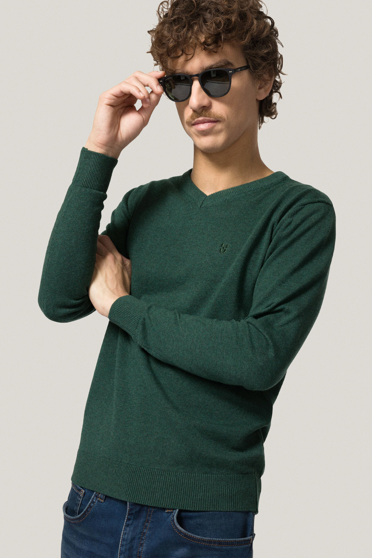 Sweter Zielony Bawełniany V-neck PM2