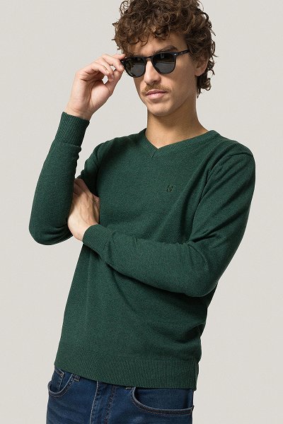 Sweter Zielony Bawełniany V-neck PM2