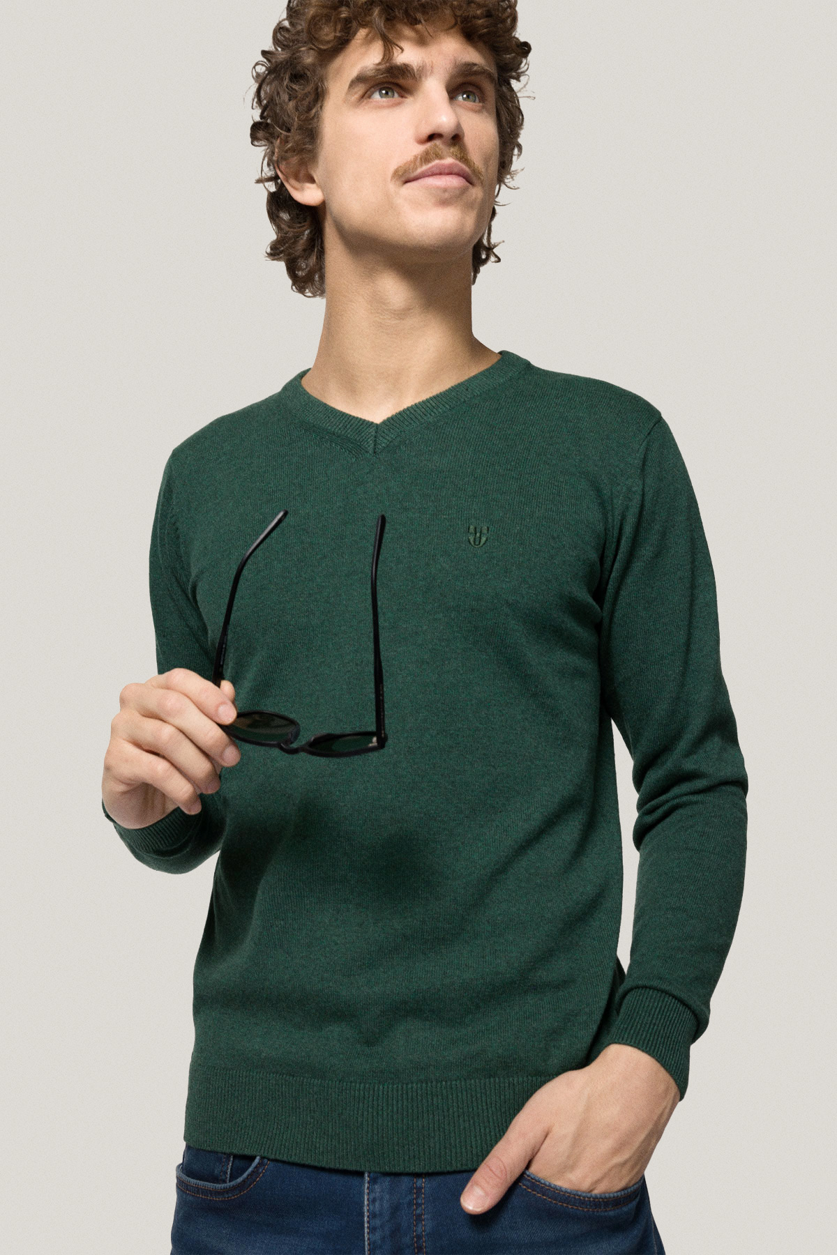 Sweter Zielony Bawełniany V-neck PM2