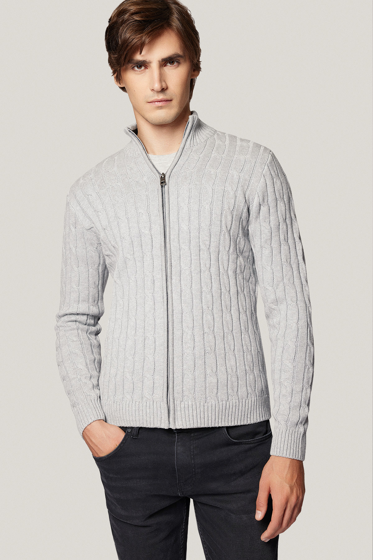 Sweter Rozpinany Szary z Bawełny PM9