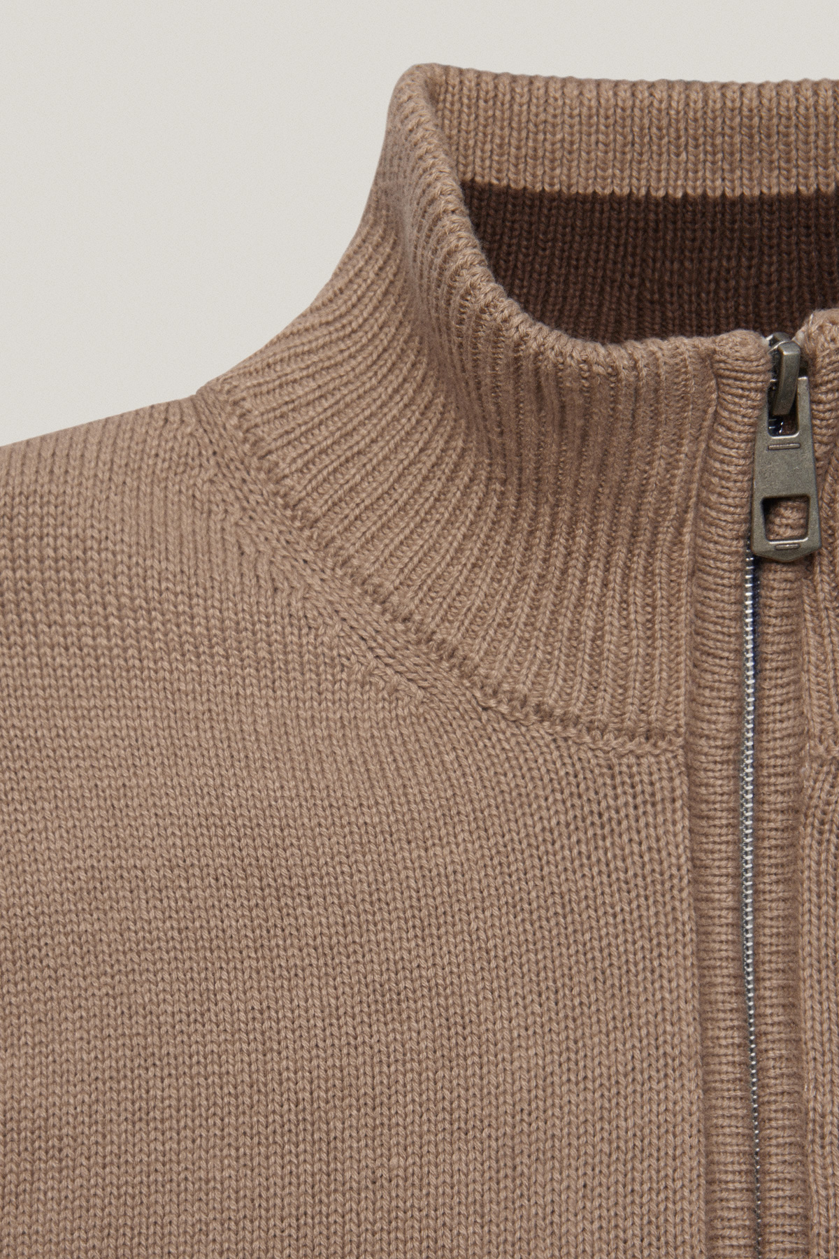 Sweter Rozpinany pod Szyją Beżowy z Bawełny PM10