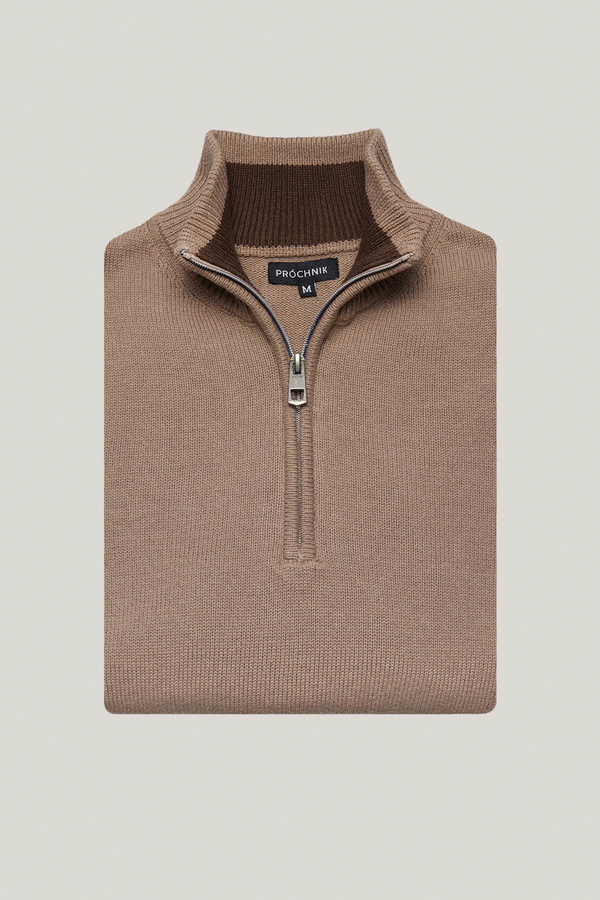 Sweter Rozpinany pod Szyją Beżowy z Bawełny PM10