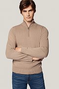 Sweter Rozpinany pod Szyją Beżowy z Bawełny PM10