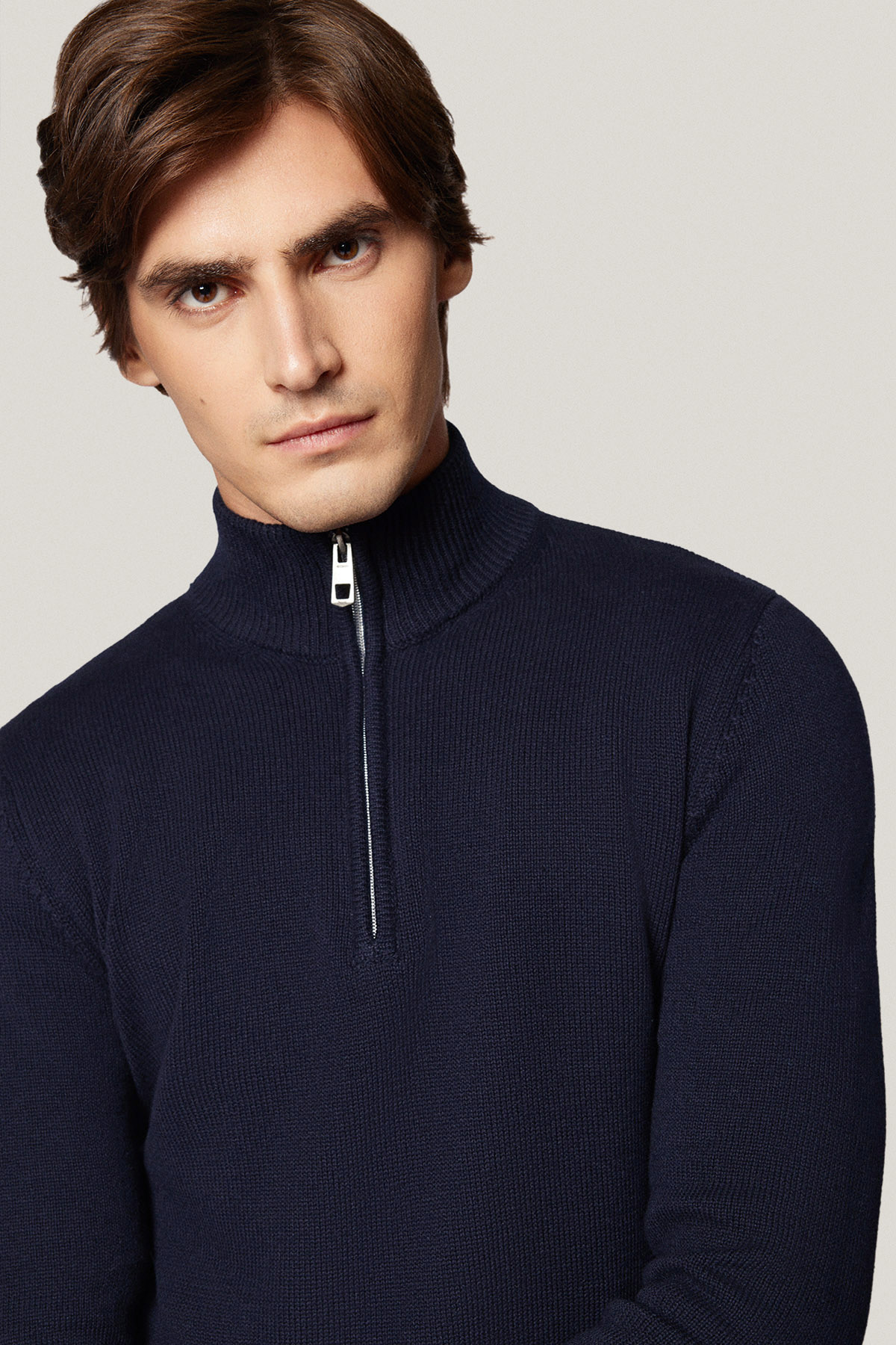 Sweter Rozpinany pod Szyją Ciemnogranatowy z Bawełny PM10