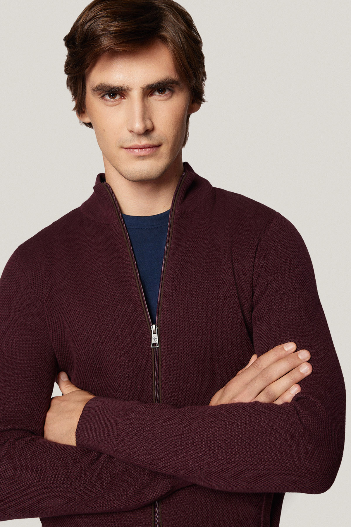 Sweter Rozpinany Bordowy z Bawełny PM11