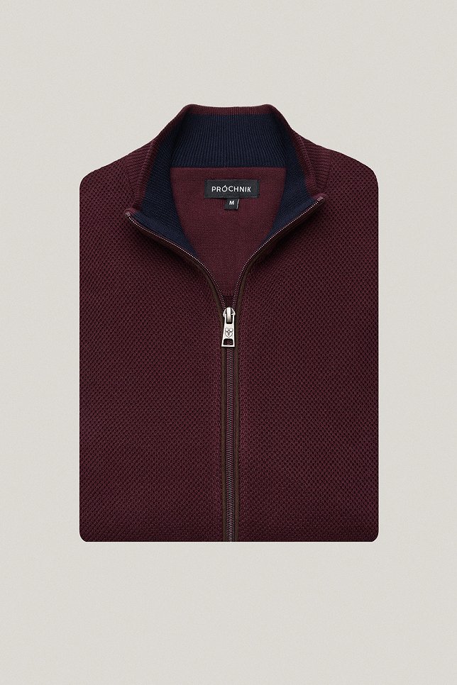Sweter Rozpinany Bordowy z Bawełny PM11