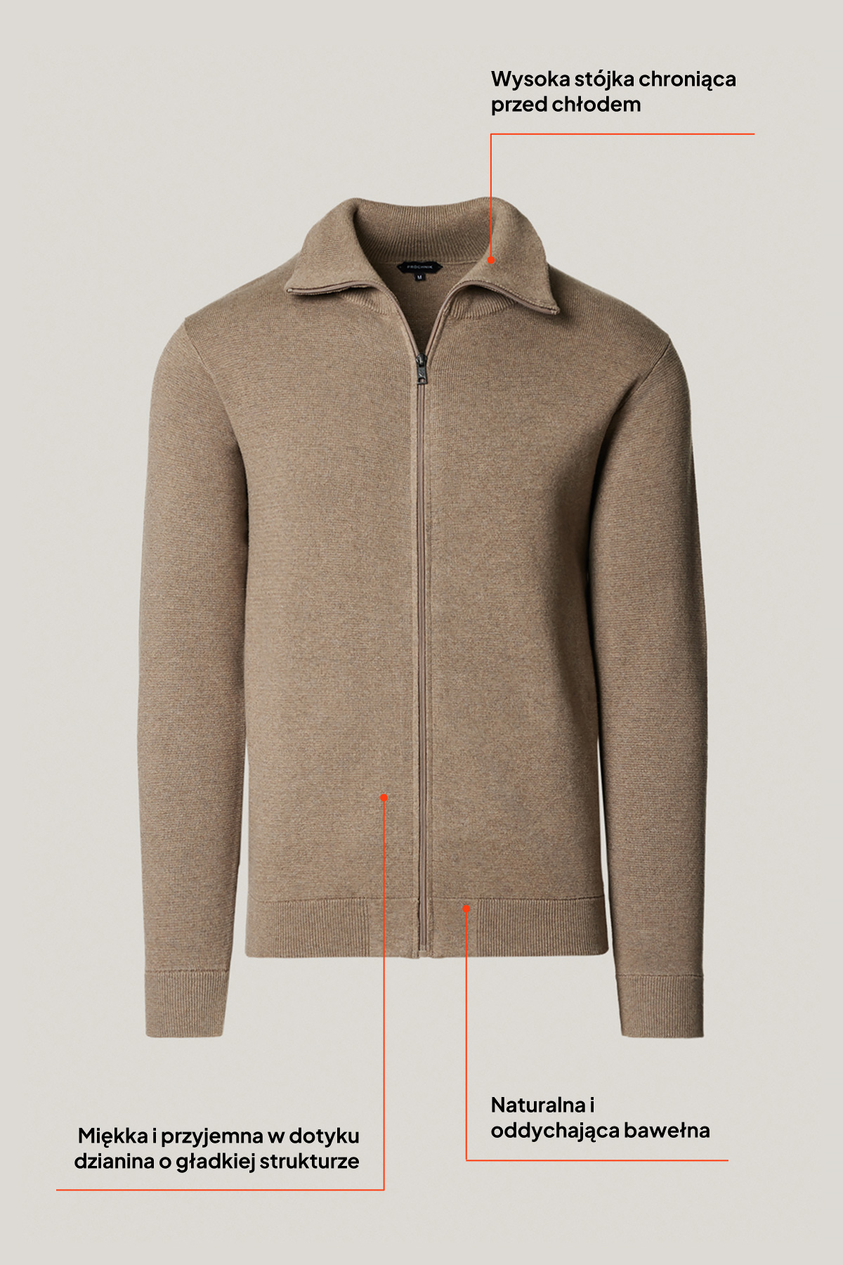 Sweter Beżowy Bawełniany Rozpinany PM18
