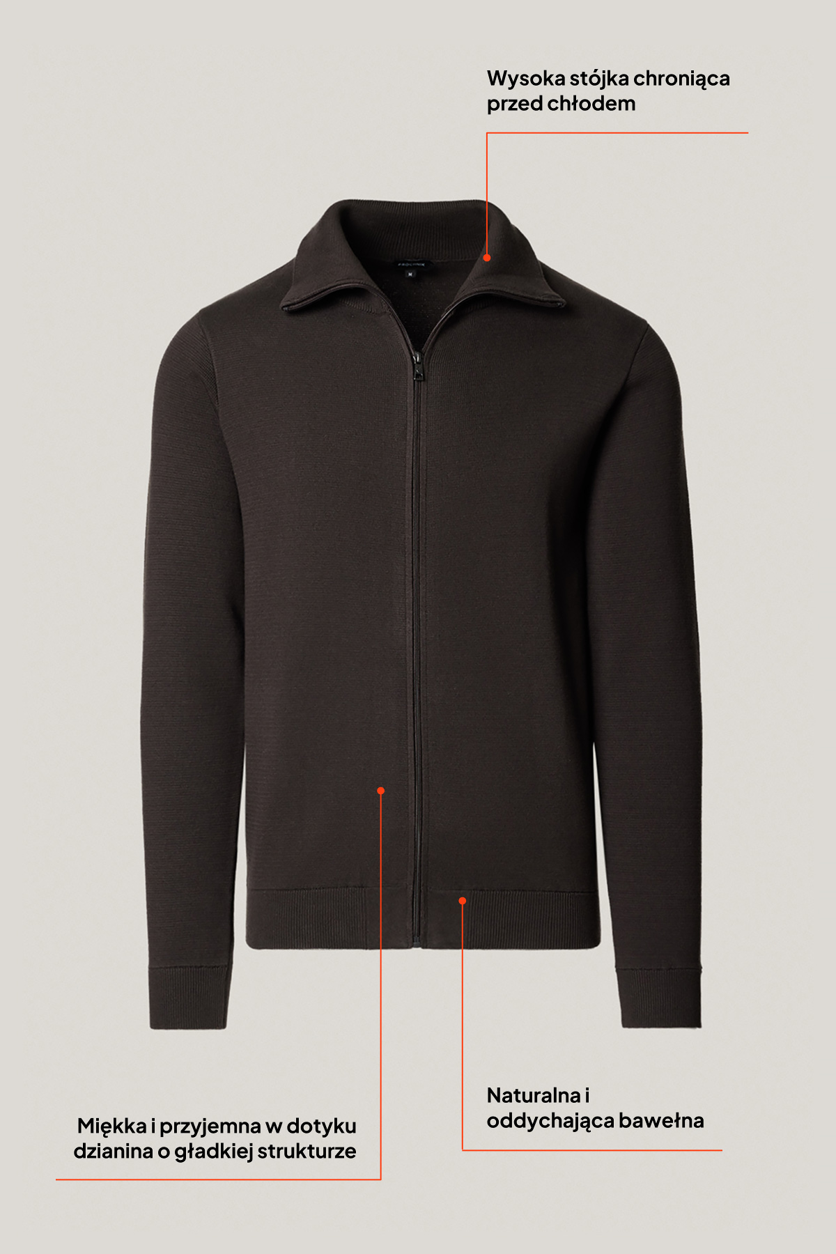 Sweter Brązowy Bawełniany Rozpinany PM18