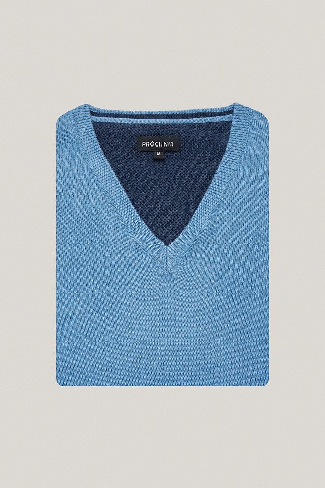Sweter Błękitny Bawełniany V-neck PM7