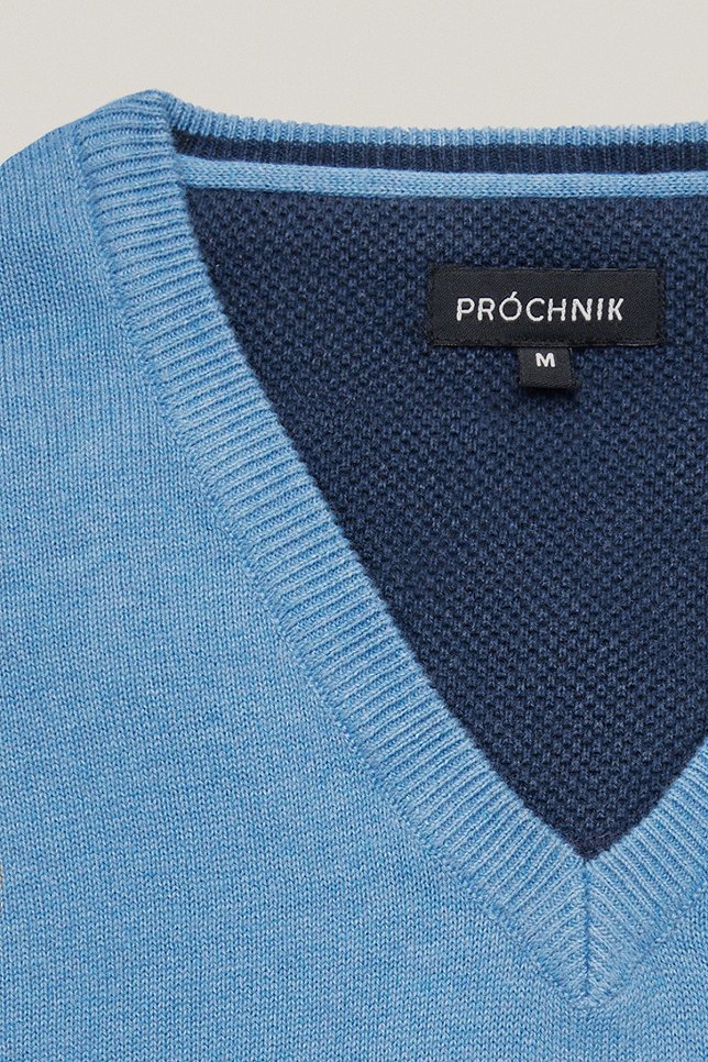 Sweter Błękitny Bawełniany V-neck PM7