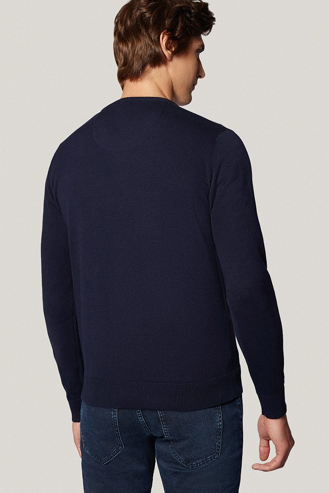 Sweter Granatowy Bawełniany V-neck PM7