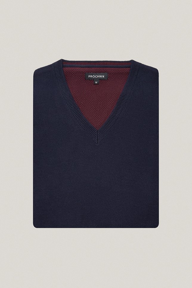 Sweter Granatowy Bawełniany V-neck PM7