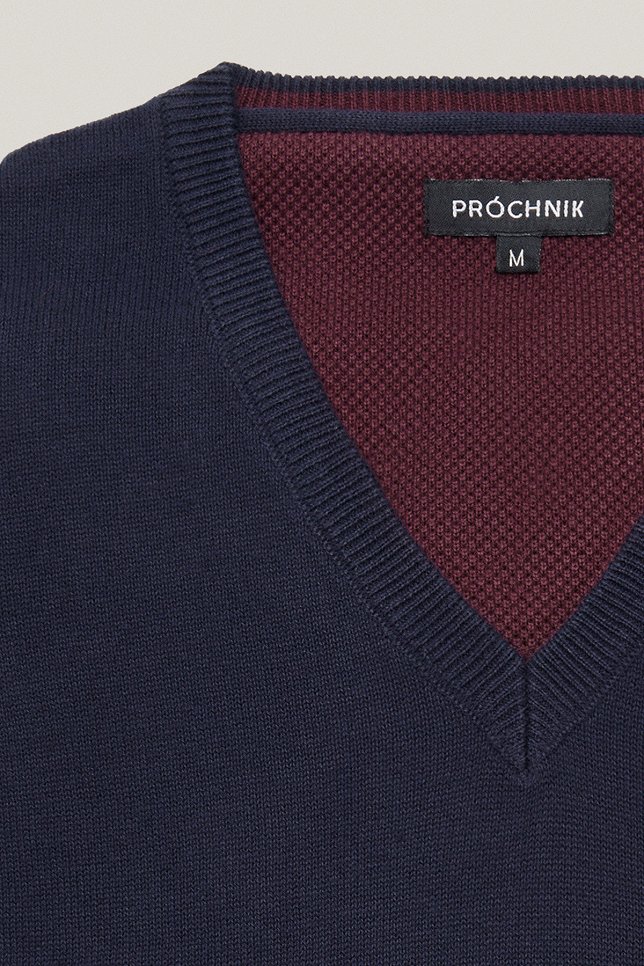 Sweter Granatowy Bawełniany V-neck PM7