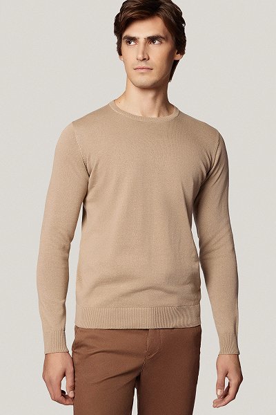 Sweter Beżowy Bawełniany O-neck PM8