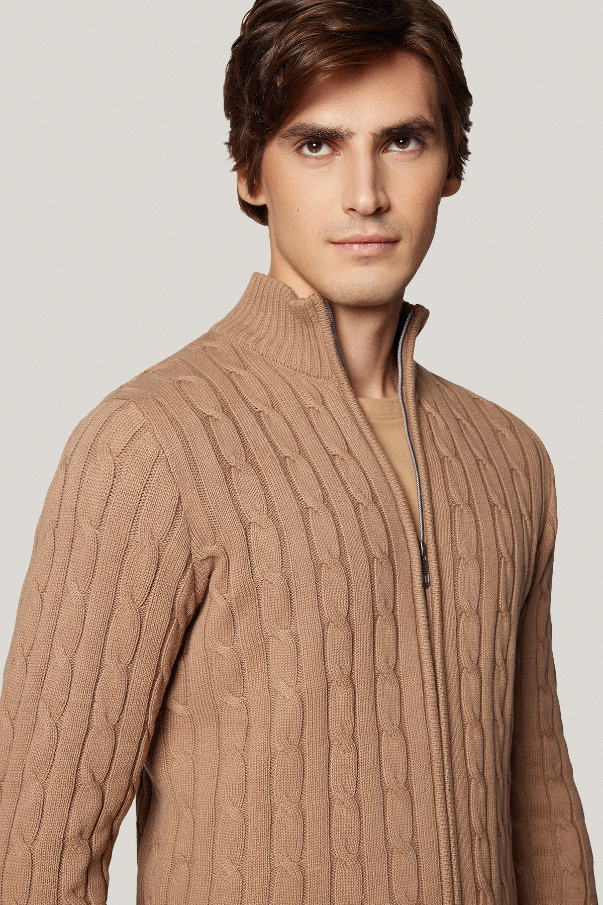 Sweter Rozpinany Beżowy z Bawełny PM9