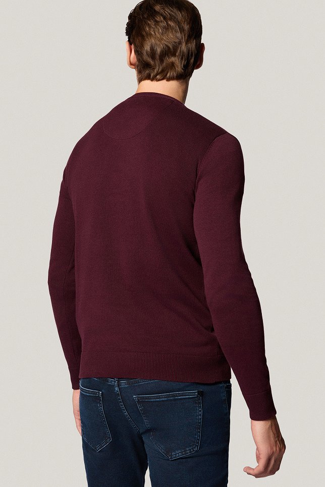 Sweter Bordowy Bawełniany V-neck PM7