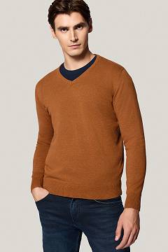 Sweter Camelowy Bawełniany V-neck PM7