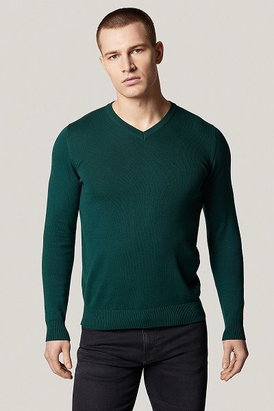 Sweter Zielony Bawełniany V-neck PM6