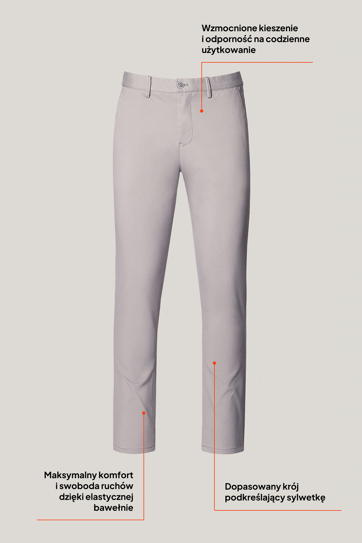 Spodnie Chino Slim Fit Jasnoszare z Bawełny PM2