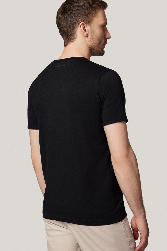 T-shirt Czarny z Haftem Bawełniany PM5