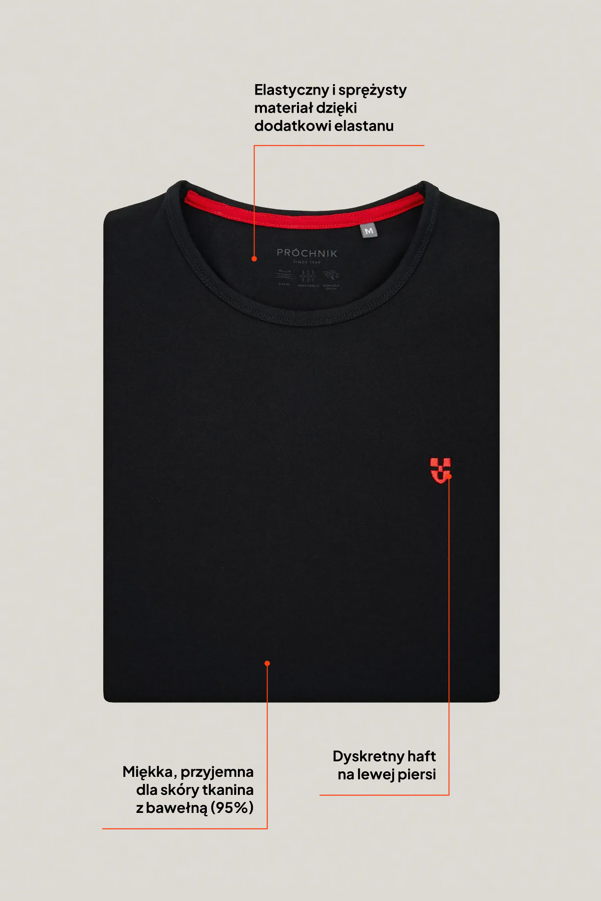 T-shirt Czarny z Haftem Bawełniany PM5