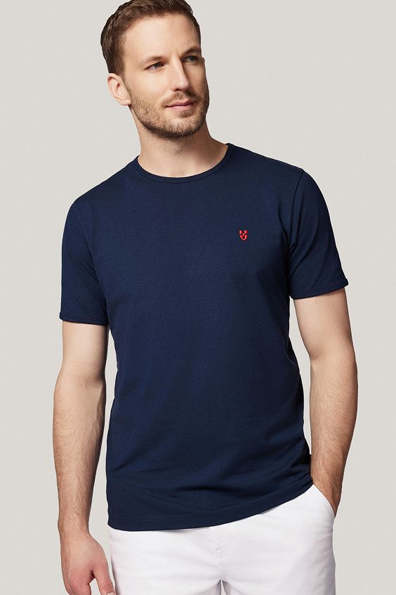 T-shirt Granatowy z Haftem Bawełniany PM5