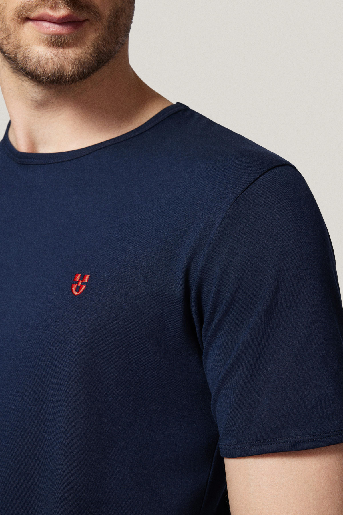 T-shirt Granatowy z Haftem Bawełniany PM5