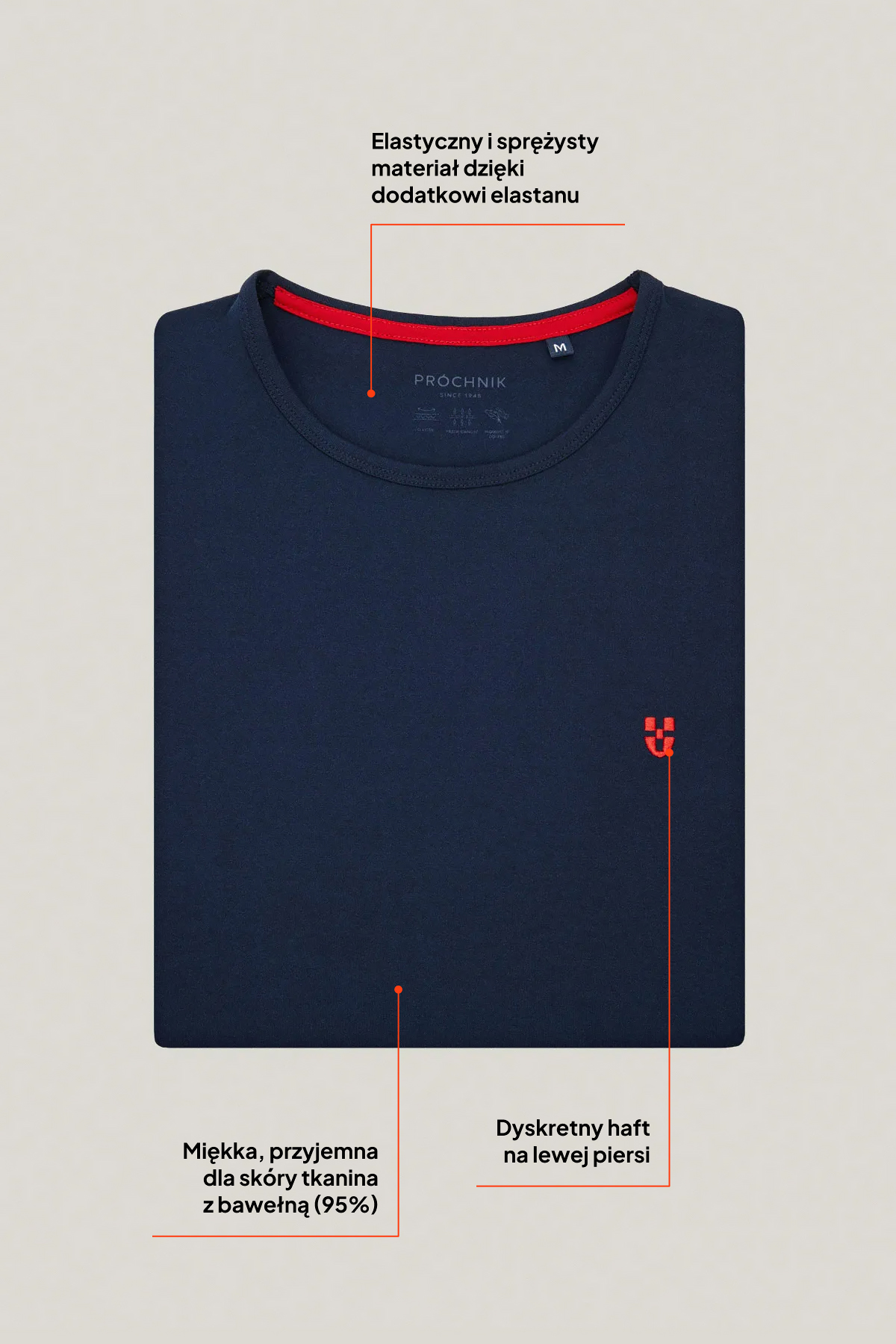 T-shirt Granatowy z Haftem Bawełniany PM5
